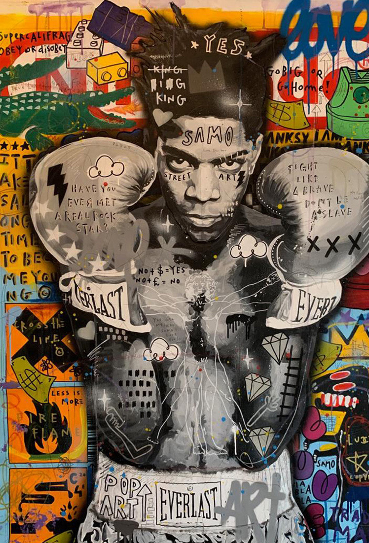 JISBAR “King Basquiat” 2021, Tecnica mista su tela, cm. 116 x 89