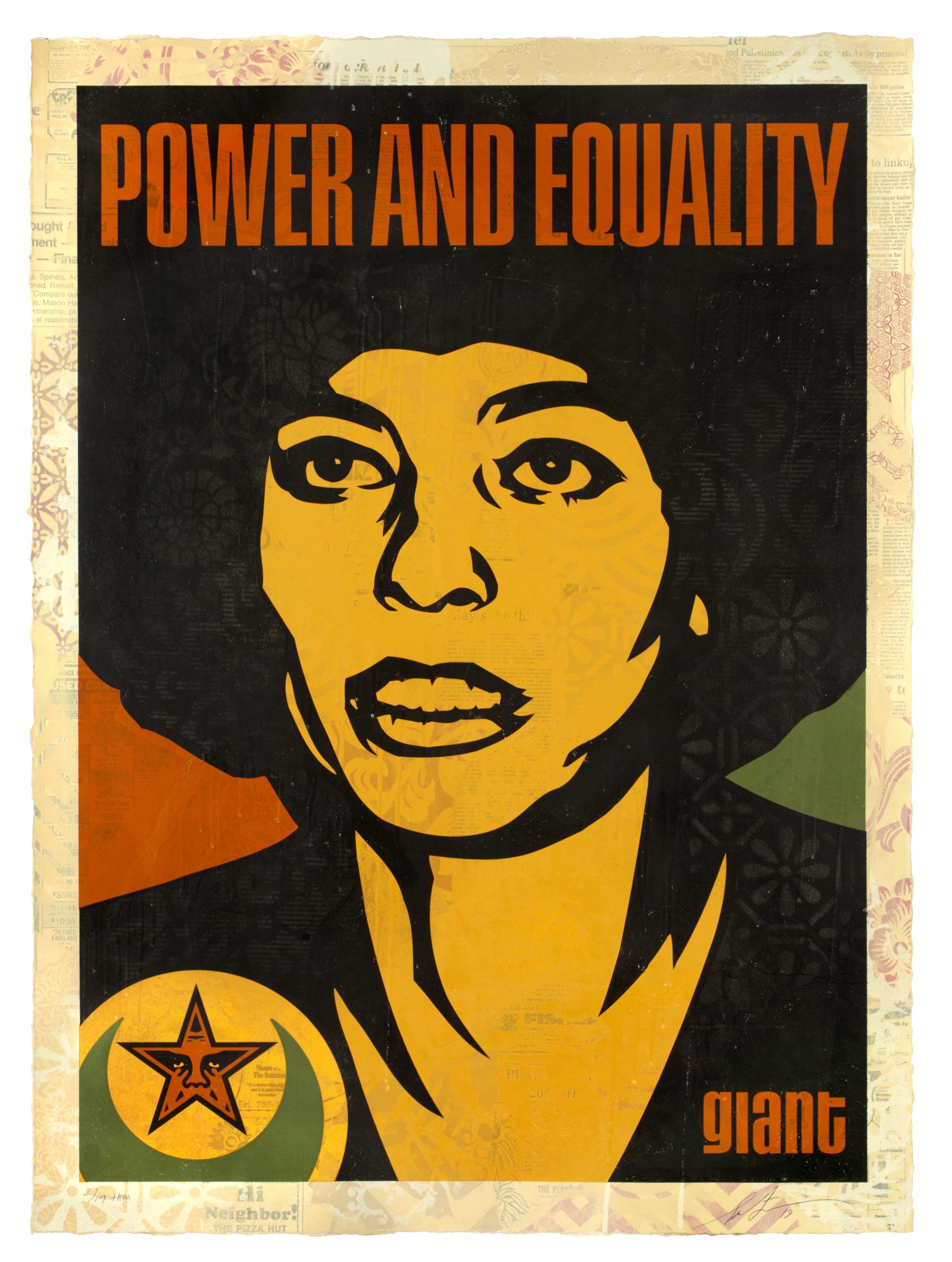 Shepard Fairey (Obey), Angela Nubian, Silkscreen and mixed media collage on paper HPM, 2019 Shepard Fairey (Obey), Angela Nubian, Silkscreen and mixed media collage on paper HPM, 2019