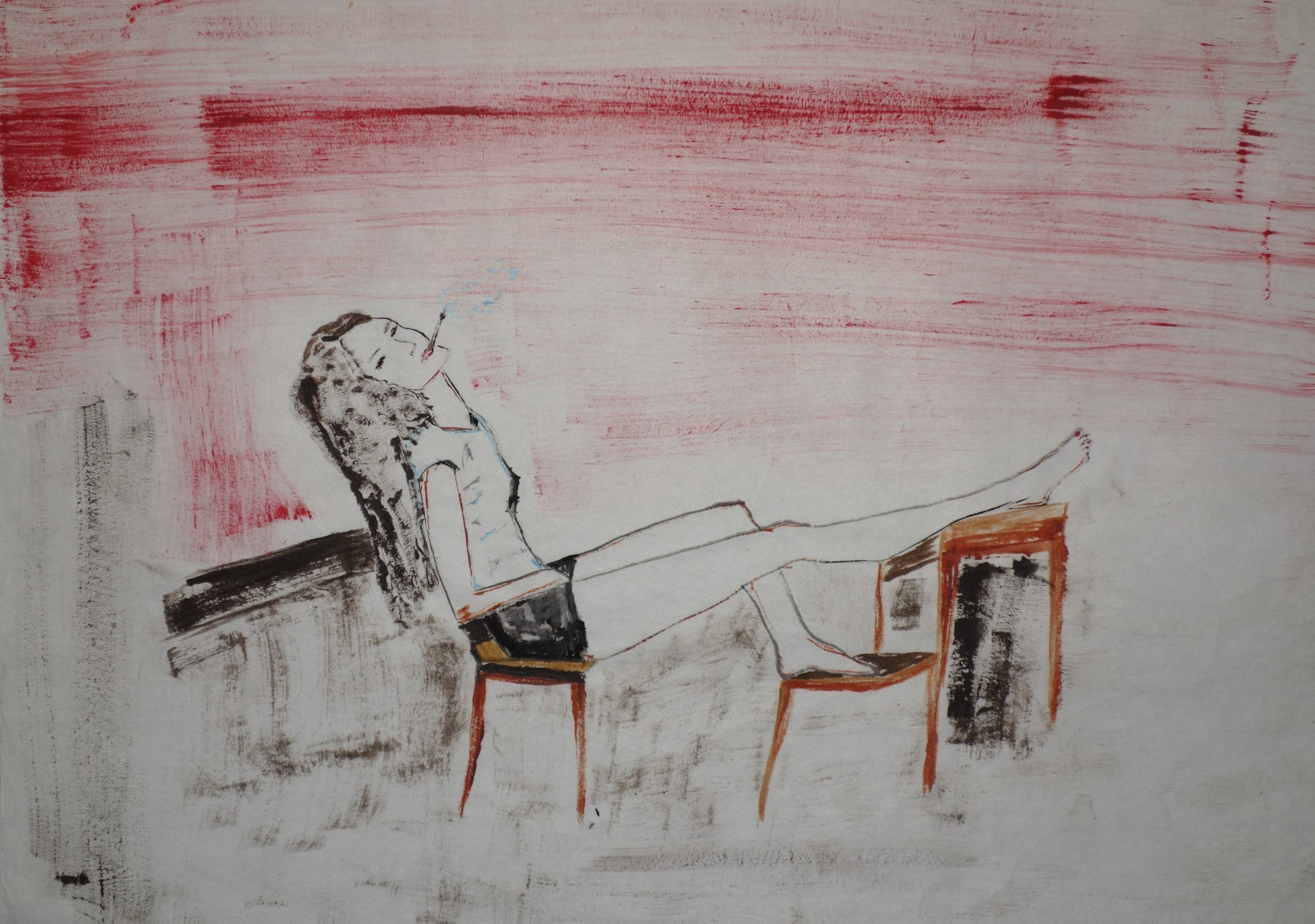 Adriana Luperto, Pausa, 2020, acquerello su carta di riso, 30x38 cm